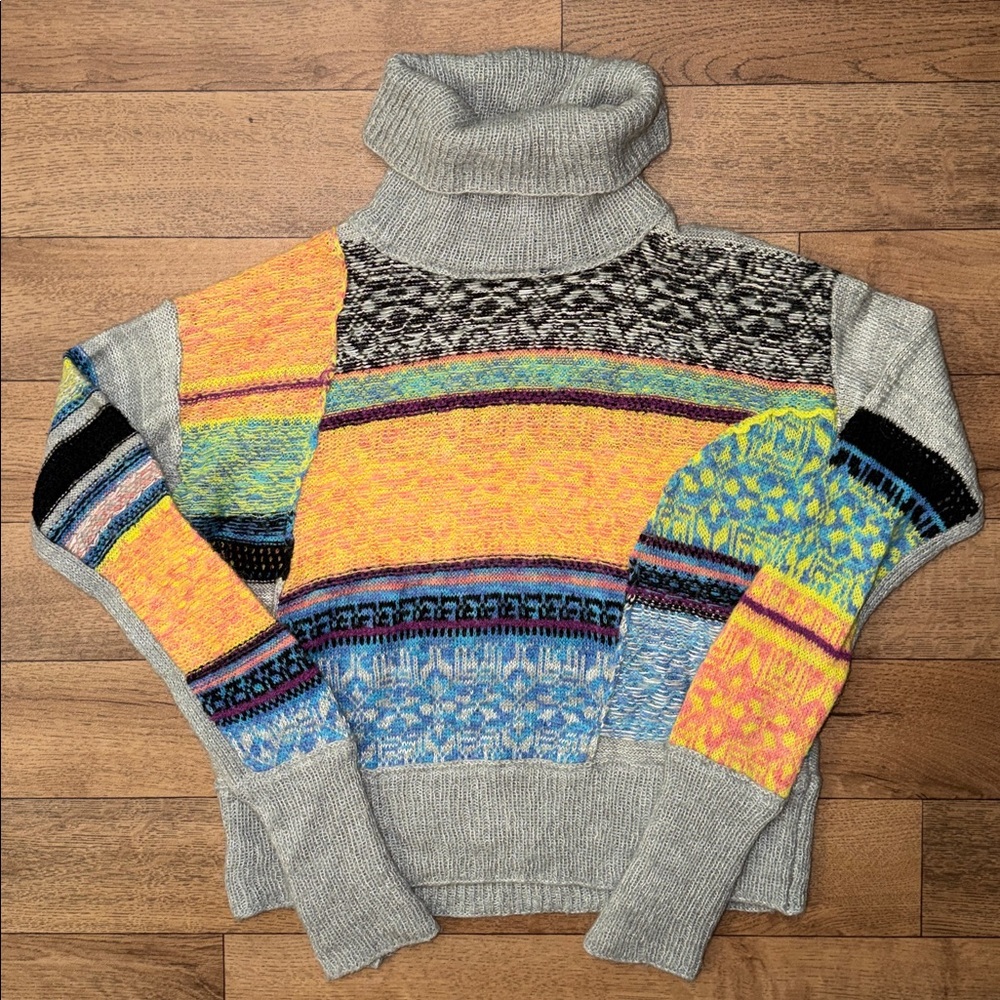 Free People Size Small Striped Turtleneck Sweater Blend Of Wool, Alpaca & Mohair